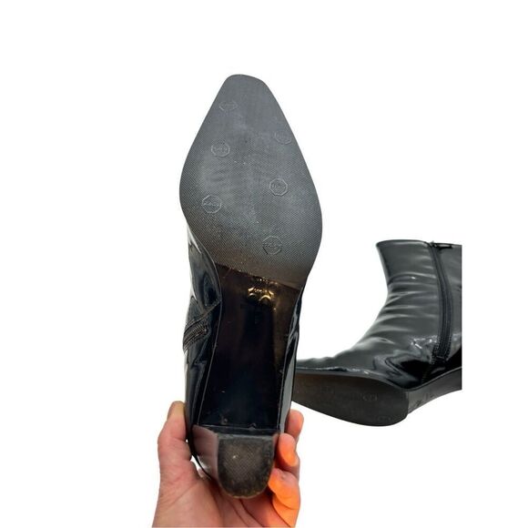 Black Patent Leather Mid-Calf Boots – Size 9 – Made in Italy, Re-Soled, 3.5” Hee - Picture 7 of 16